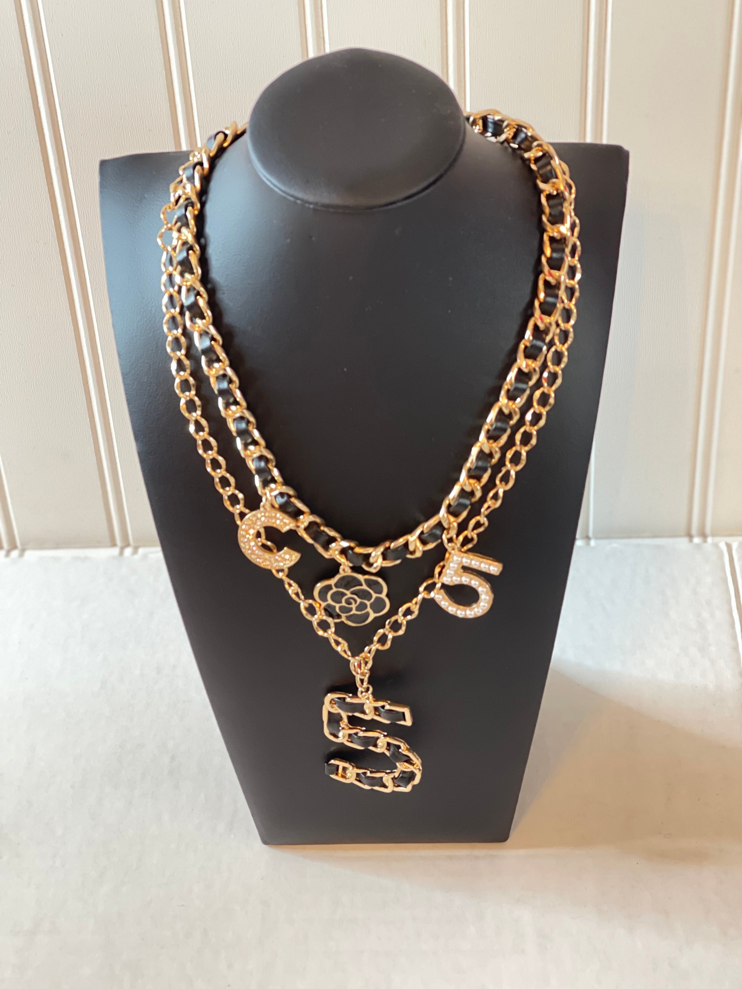 Black and Gold No. 5 Charm Necklace (Regular)